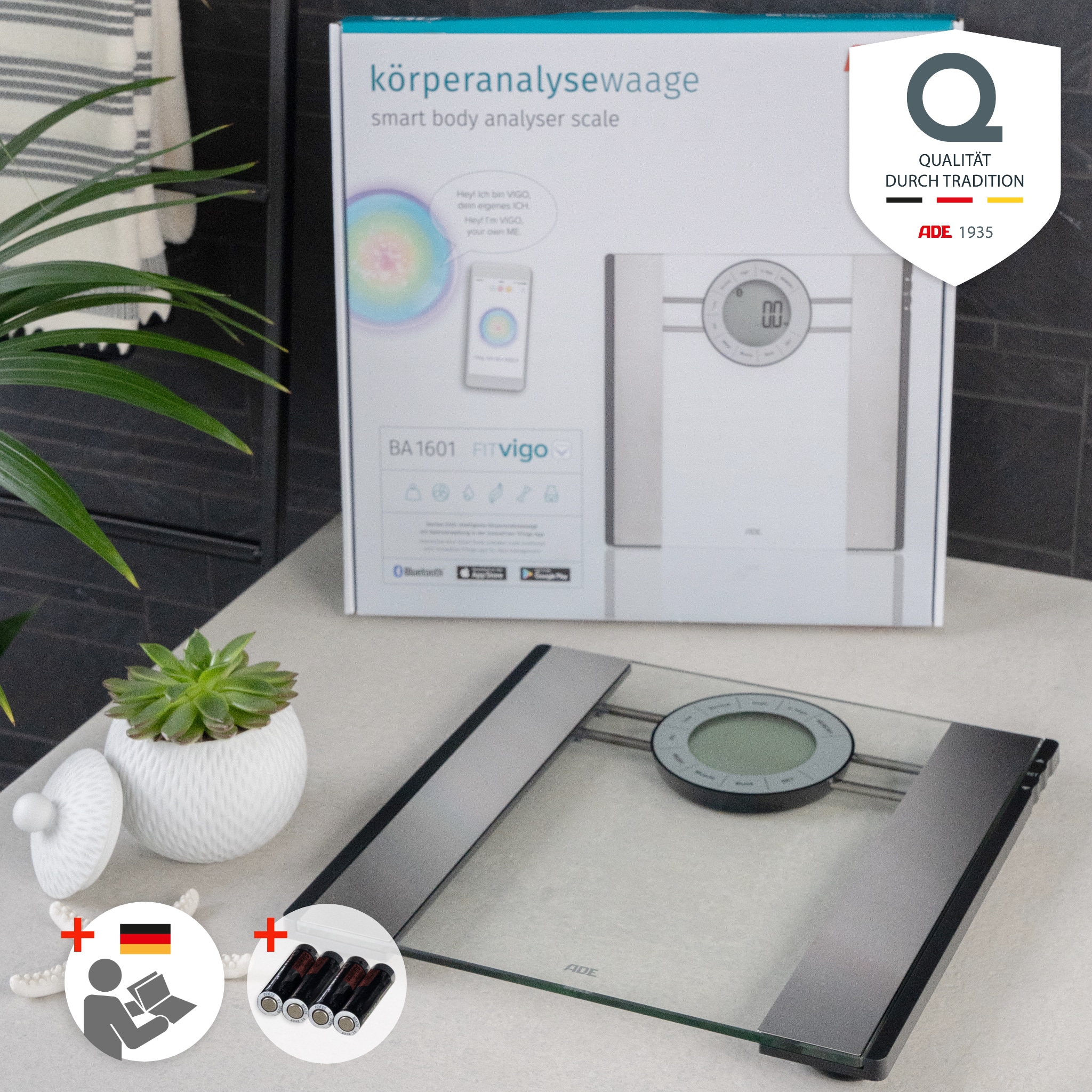 Körperanalysewaage | ADE BA1601 FITvigo - Verpackung Anleitung Batterie