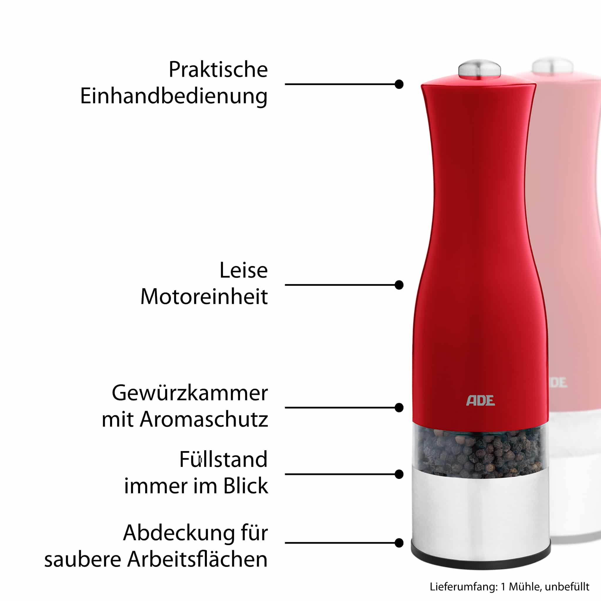 Elektrische Salz- und Pfeffermühle | ADE KG1900-2 - frontal Infos