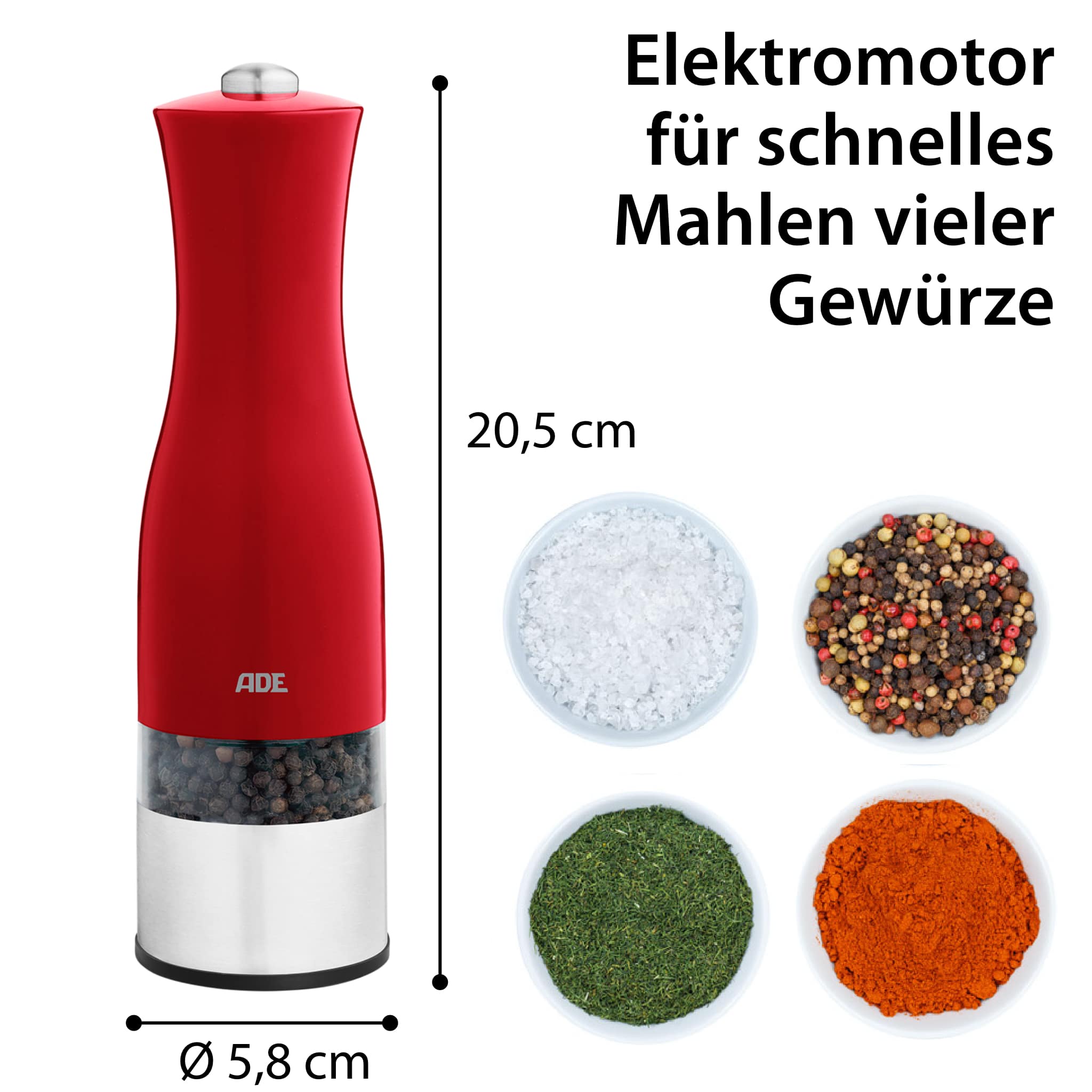 Elektrische Salz- und Pfeffermühle | ADE KG1900-2 - schnelles Mahlen vieler Gewürze