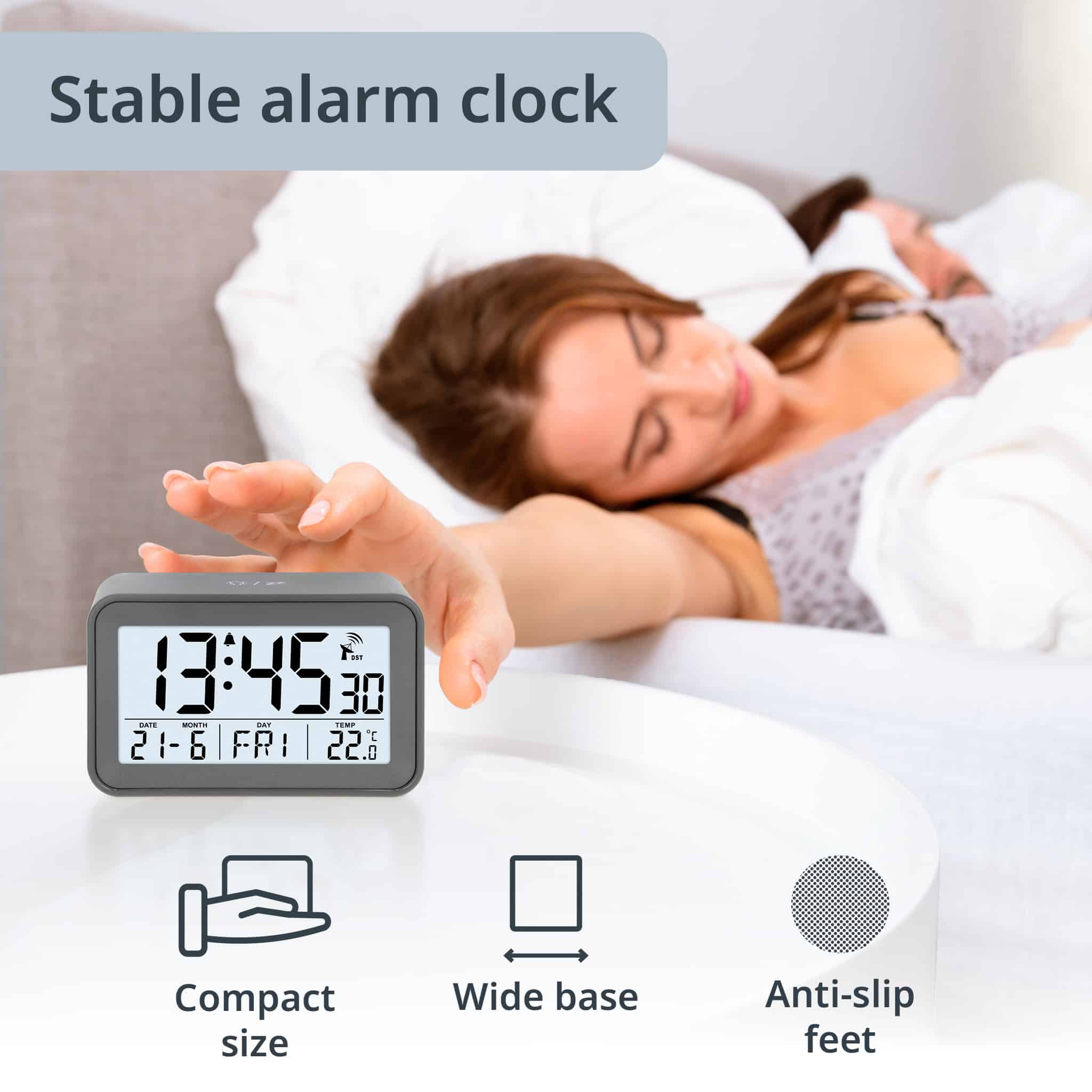 Radio-controlled alarm clock with calendar | CK2306