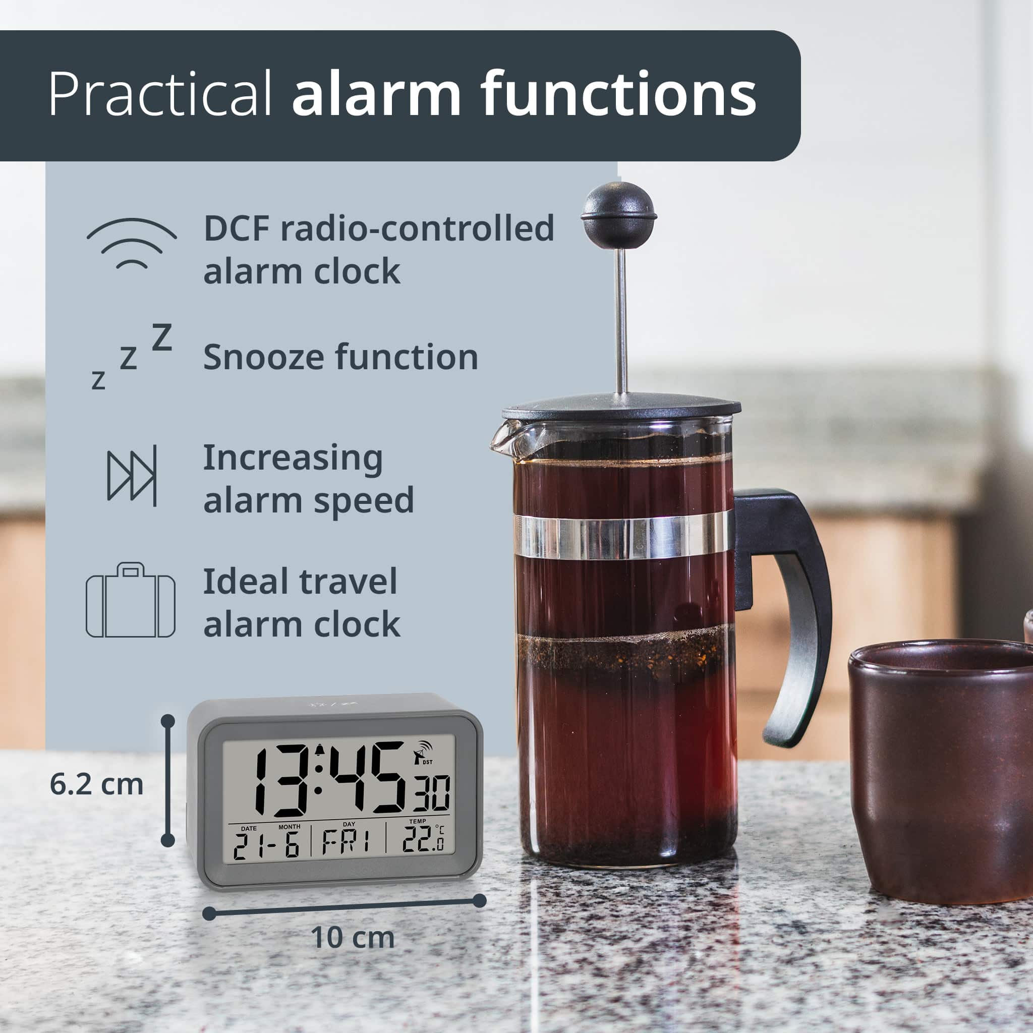 Radio-controlled alarm clock with calendar | CK2306