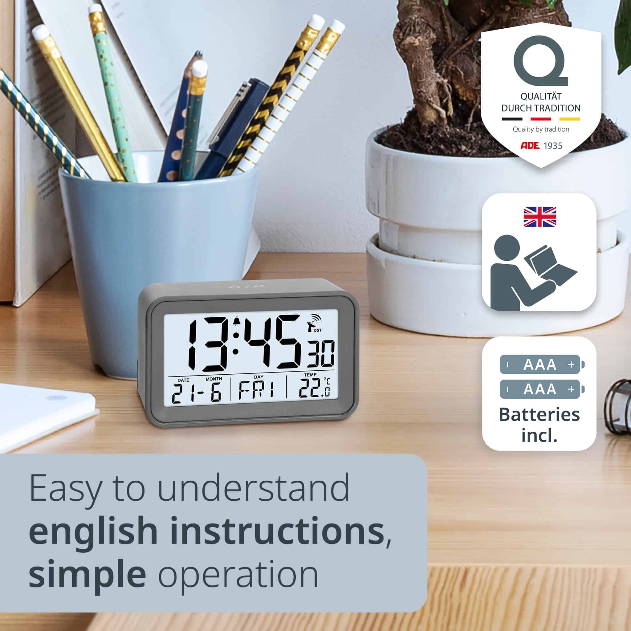 Radio-controlled alarm clock with calendar | CK2306