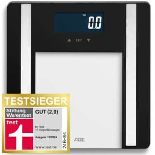 ADE BA2300-1 Körperanalysewaage Ines ADE Körperanalysewaage Ines schwarz, Körperfettwaage mit 7 Körperwerten und 10 Speicherplätzen, Testsieger Stiftung Warentest 10/2024