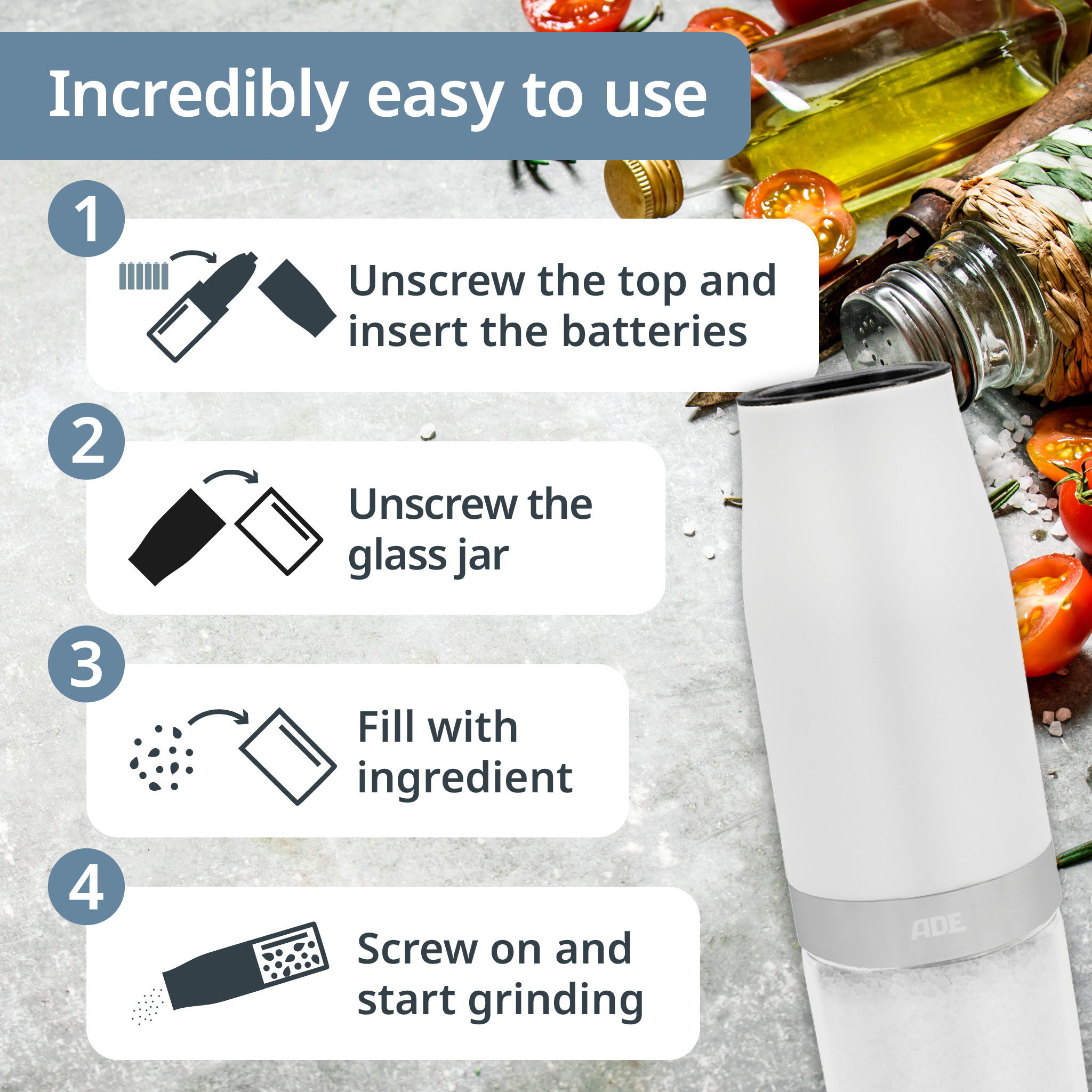 Electric salt/pepper mill with tilt sensor | KG2407-2