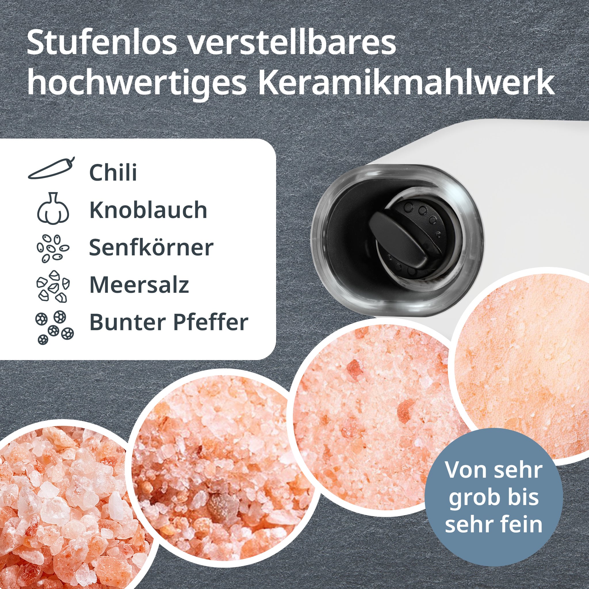 Elektrische Salz-/Pfeffermühle mit Kippsensor | KG2407-2