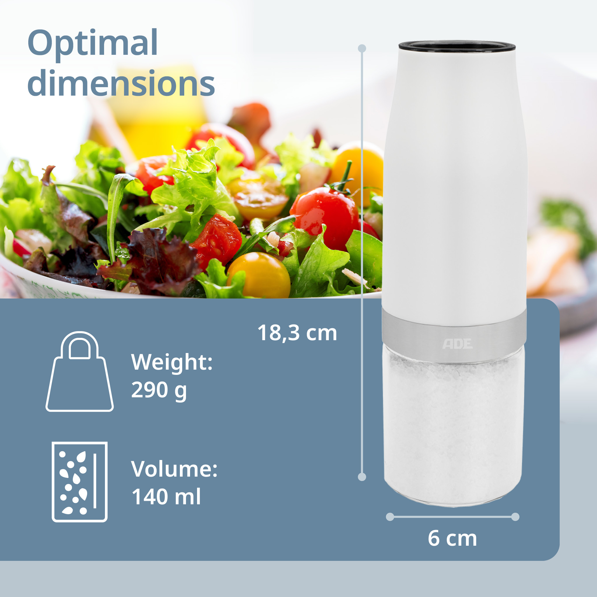 Electric salt/pepper mill with tilt sensor | KG2407-2