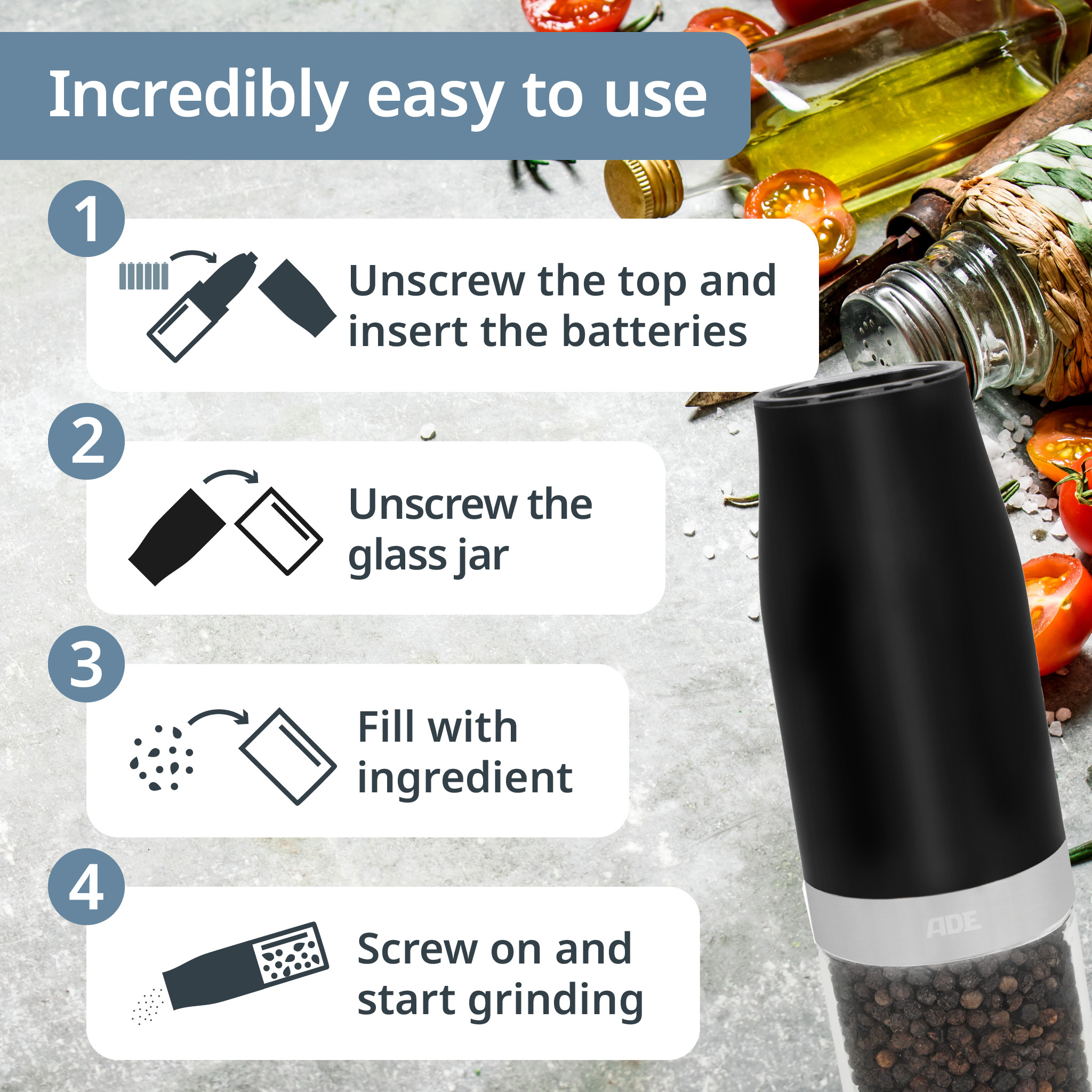 Set of 2 electric salt and pepper mills with tilt sensor | KG2407 Set