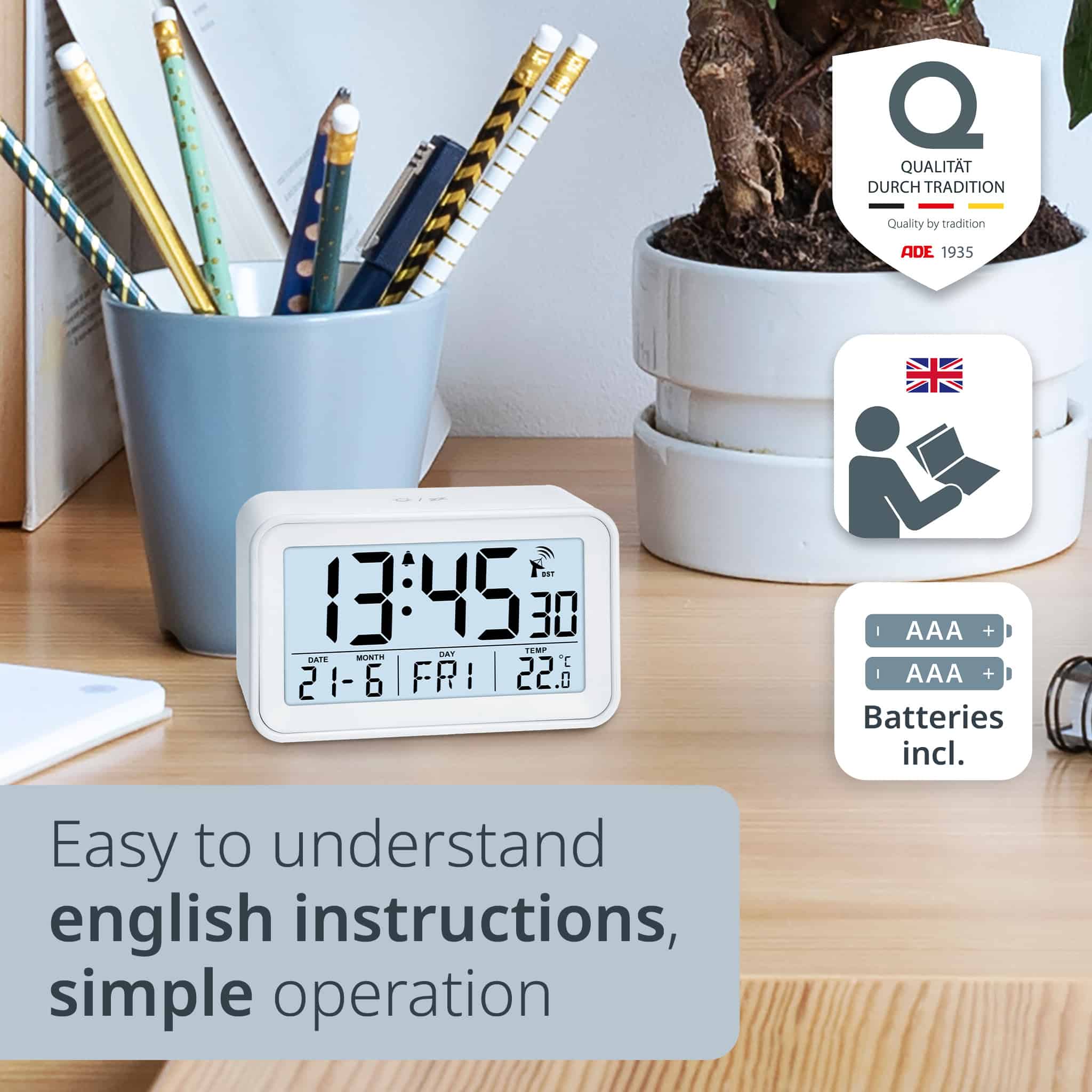 Radio-controlled alarm clock with calendar | CK2306-1