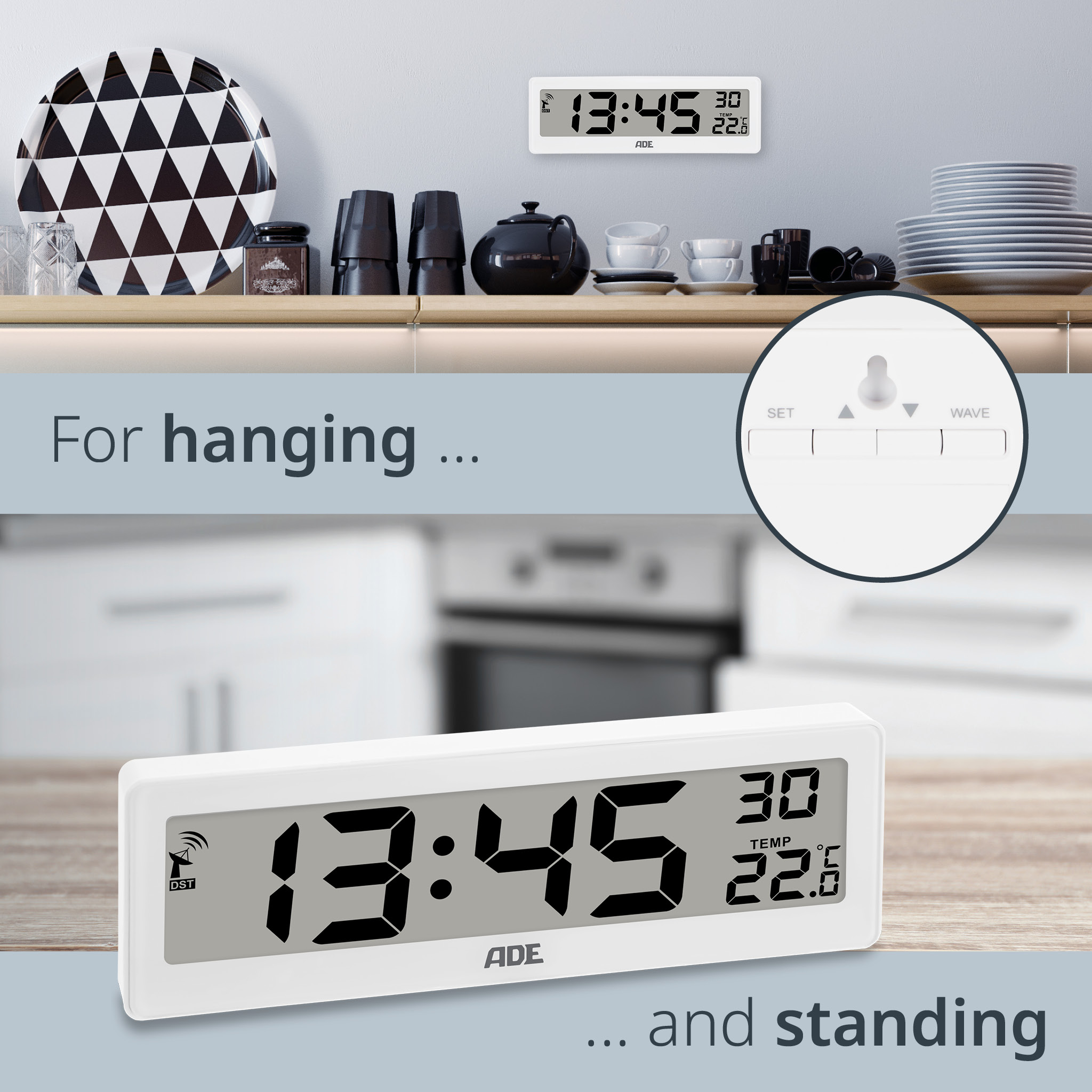 Digital Radio Controlled Clock with Temperature | ADE CK1704-1