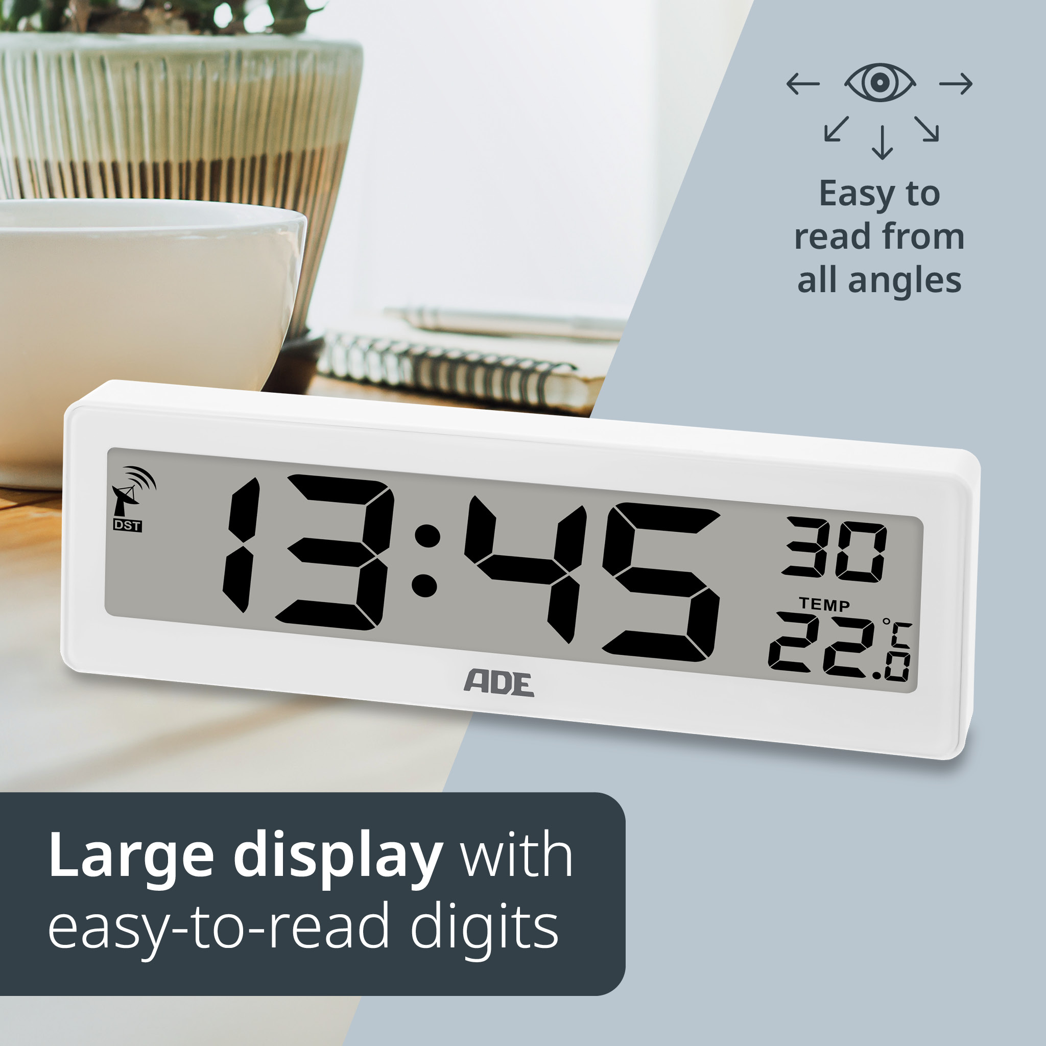Digital Radio Controlled Clock with Temperature | ADE CK1704-1