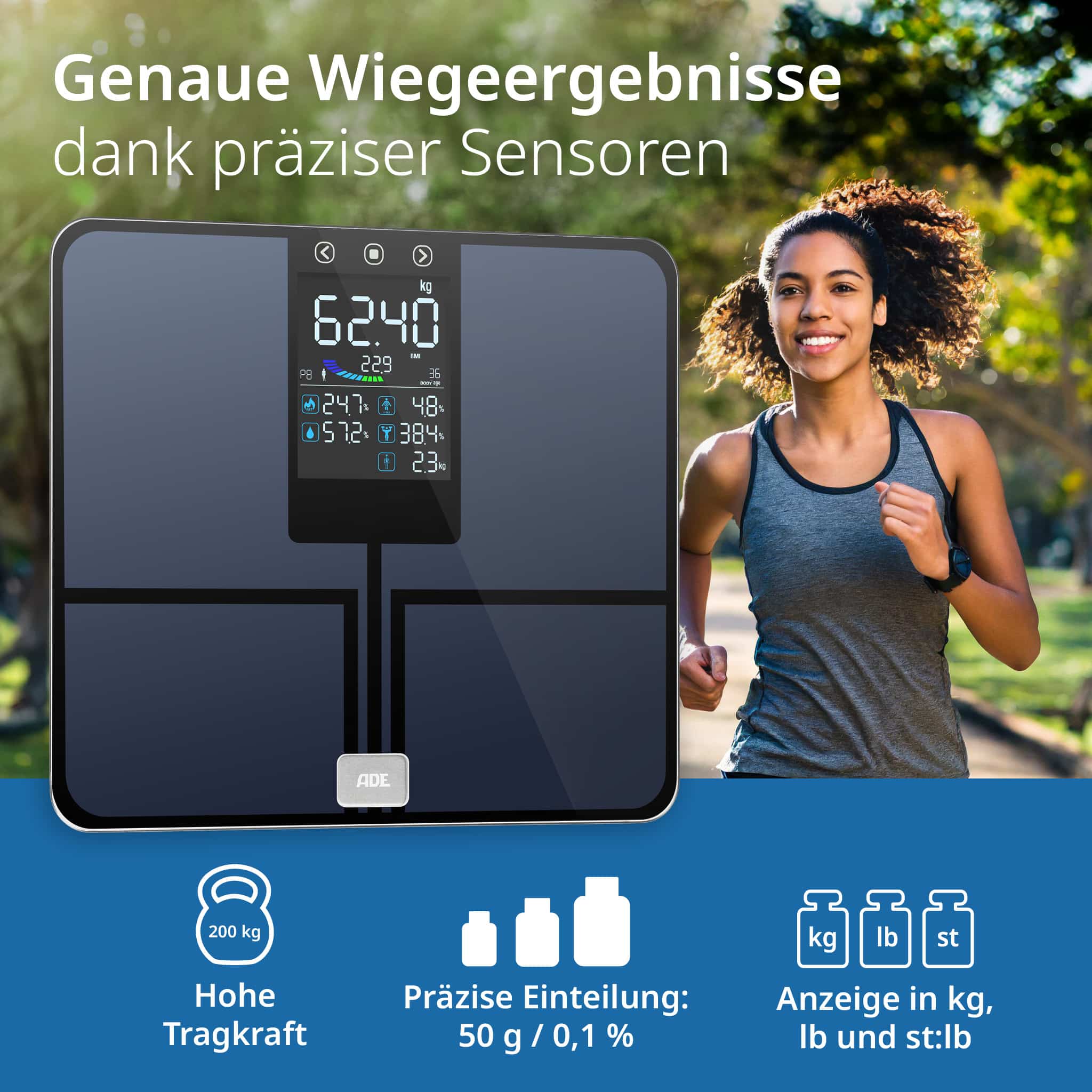 Digitale Körperfettwaage mit großem Farbdisplay | ADE BA2500-1 Emmy
