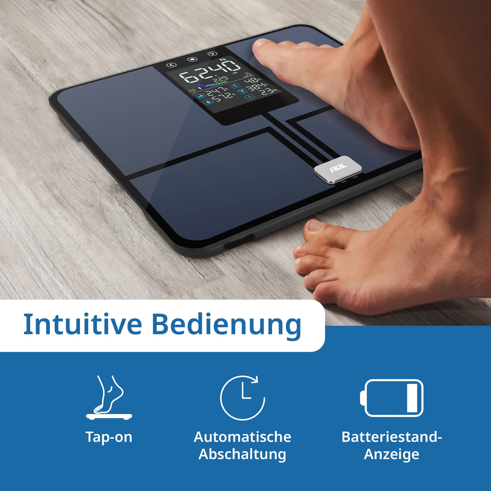 Digitale Körperfettwaage mit großem Farbdisplay | ADE BA2500-1 Emmy